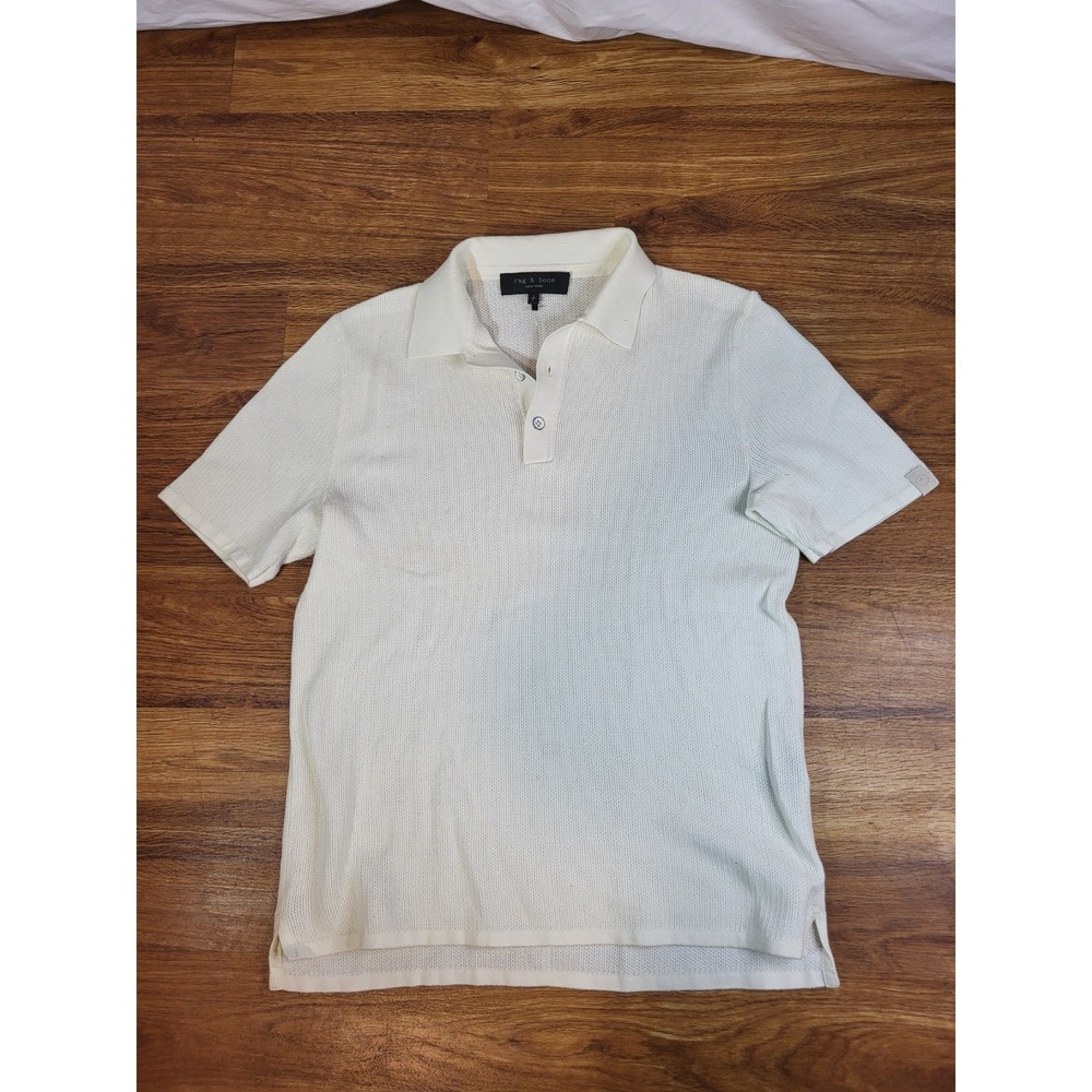 Rag & Bone NY Willy Knit Mesh Polo Shirt Men's Size Small Ivory‎